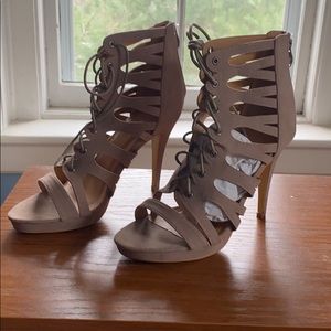 Lace up tan heels